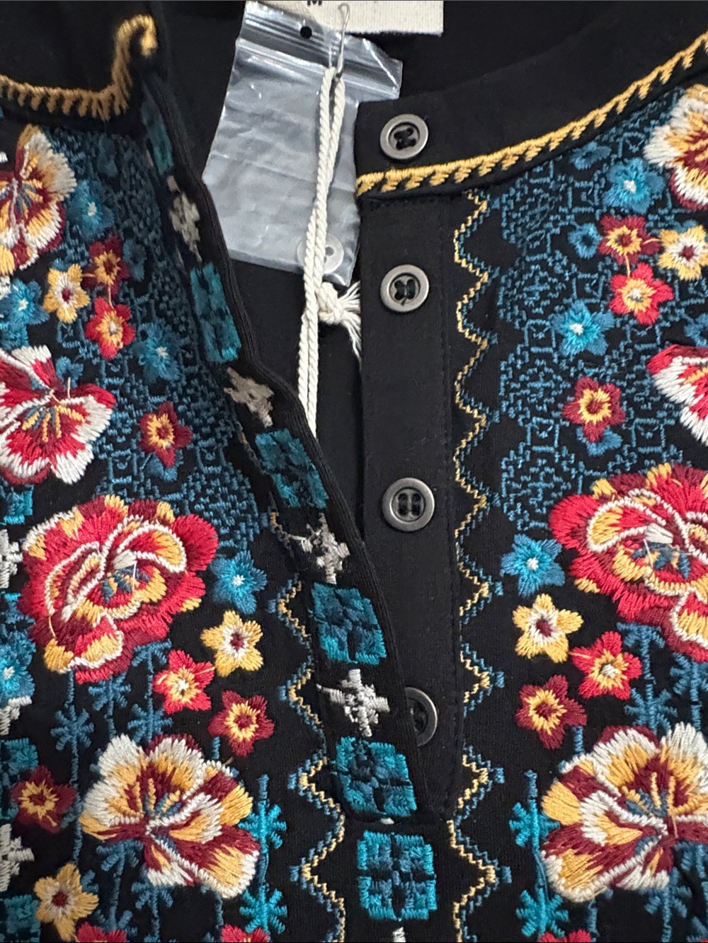 Savanna Jane Black Long-Sleeve Top with Blue and Red Floral Embroidery - Picture 3 of 4